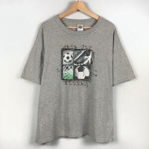 Vintage Y2K Soccer Graphic T Shirt Mens XL Gray Sports World Cup Tee FIFA